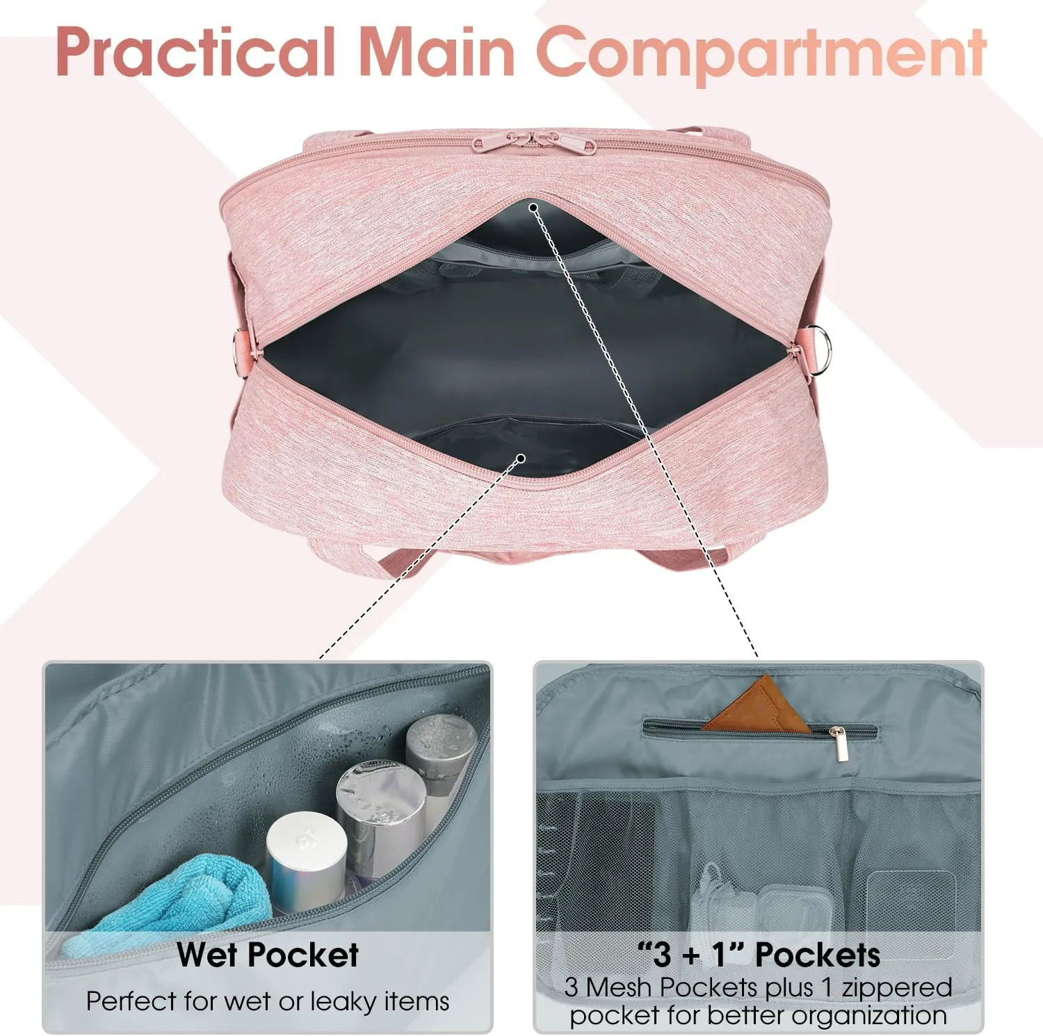 Narwey 18" Carry on Bag with Laptop Compartment 15.6 Inch Travel Duffel Bag for Spirit Airlines Personal Item Bag Overnight Weekender Bag with Wet Pocket for Women and Men (Pink)
