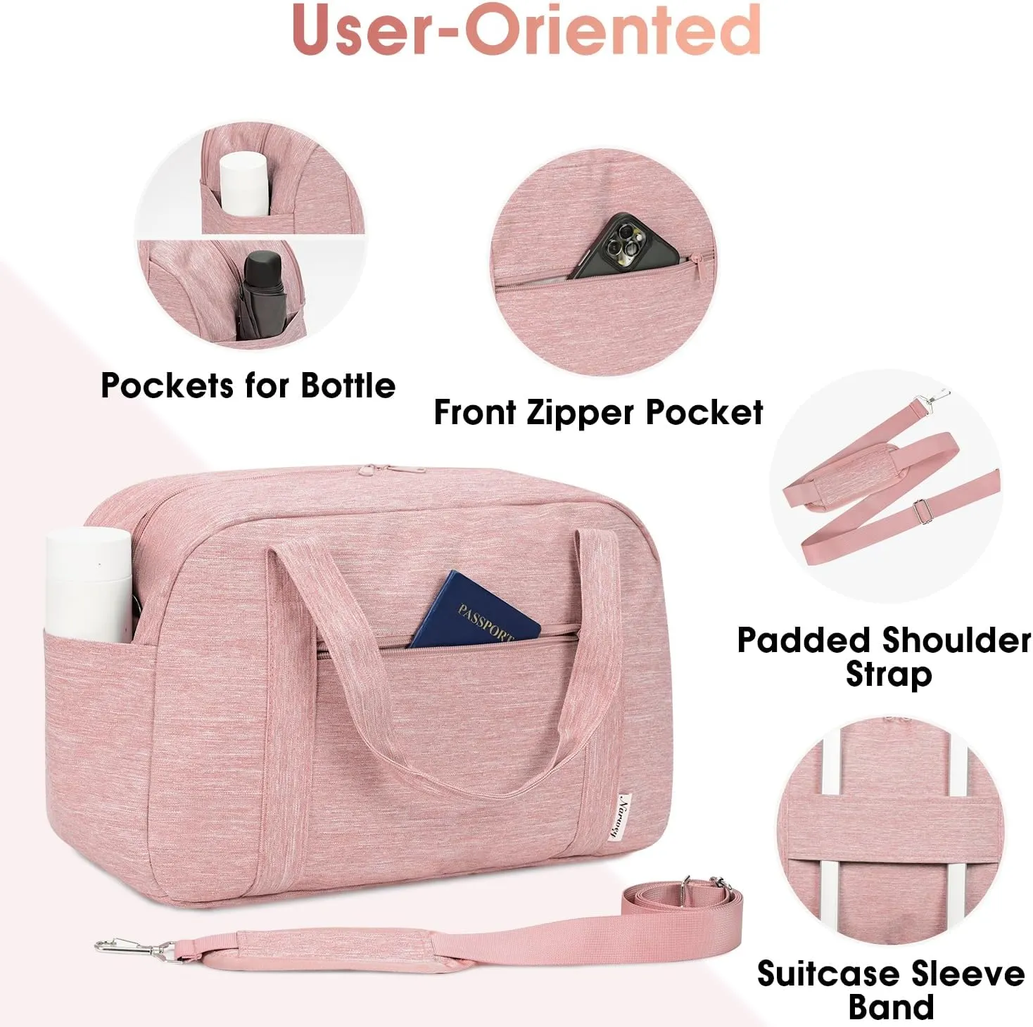Narwey 18" Carry on Bag with Laptop Compartment 15.6 Inch Travel Duffel Bag for Spirit Airlines Personal Item Bag Overnight Weekender Bag with Wet Pocket for Women and Men (Pink)