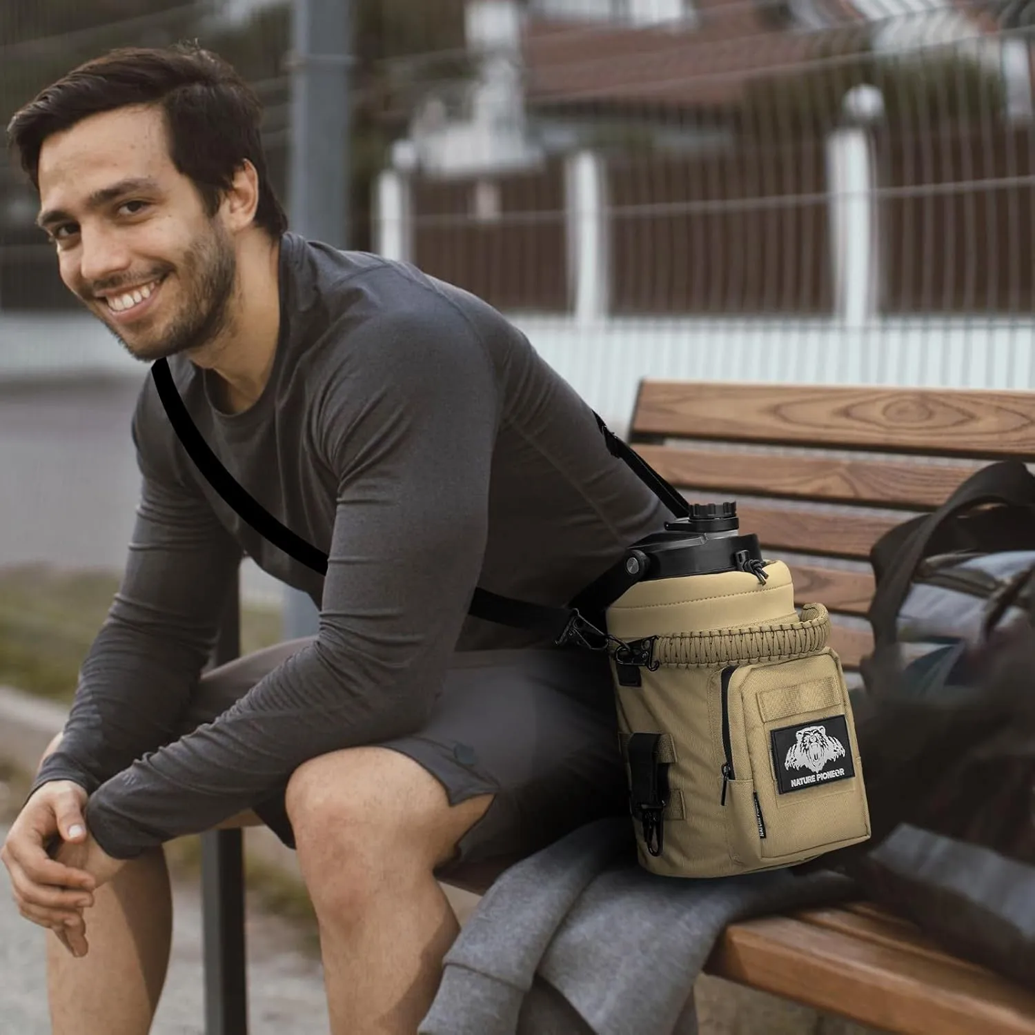 NATURE PIONEOR 32 64 128oz Tactical Water Bottle Pouch, Multi-Function Tactical Water Bottle Bag with Adjustable Shoulder Strap, Half/One Gallon Molle Strap Carrier Holder