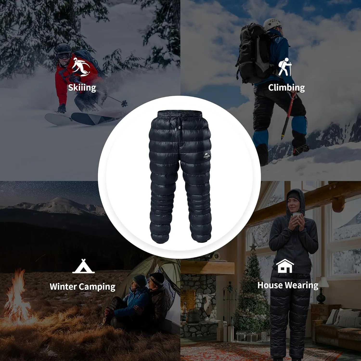 Naturehike Down Pants,Men's Women's Puffy Pants,Winter Warm Outdoor Men Women Ski Snow Pants,Camping Hiking Pants
