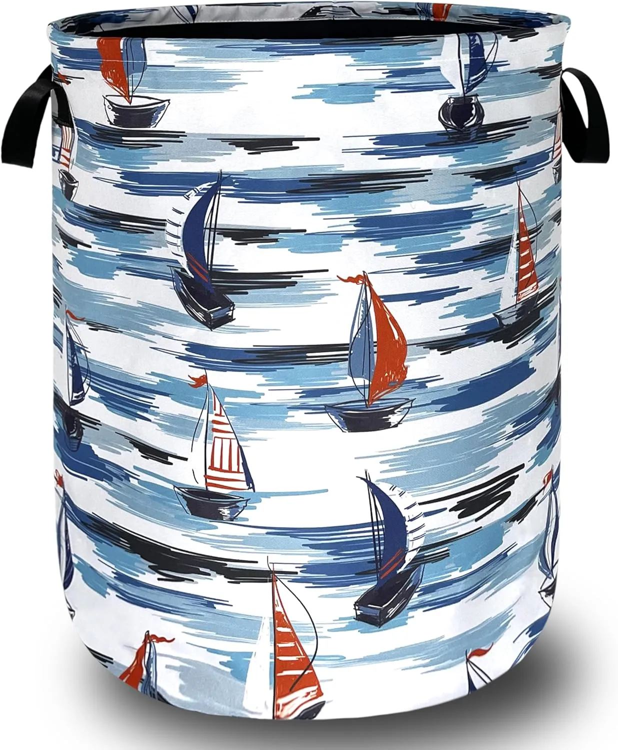 Nautical Laundry Basket Foldable Blue Seafaring Theme Print Laundry Hamper Oxford Cloth Funny Tote Bag Clothes Toy Storage Bucket For Bathroom/Laundry Storage/Bedroom 18.9 x 16.5 Inch