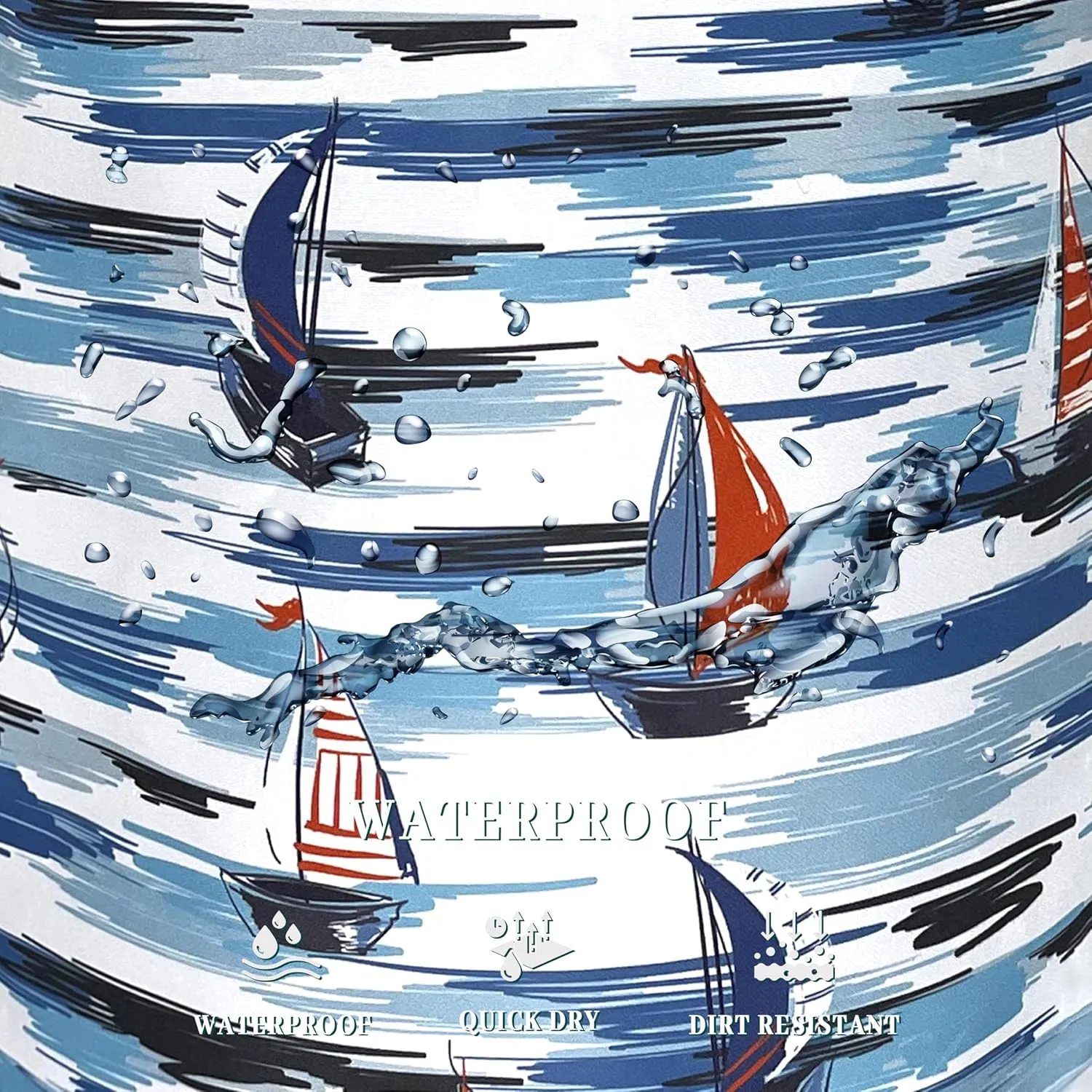 Nautical Laundry Basket Foldable Blue Seafaring Theme Print Laundry Hamper Oxford Cloth Funny Tote Bag Clothes Toy Storage Bucket For Bathroom/Laundry Storage/Bedroom 18.9 x 16.5 Inch