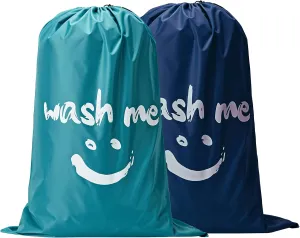 NICOGENA Wash Me Laundry Bag 2 packs, 28x40 inches Rips & Tears Resistant Large Dirty Clothes Storage, Machine Washable, Heavy Duty Hamper Liner for College Students, Sky&Navy Blue