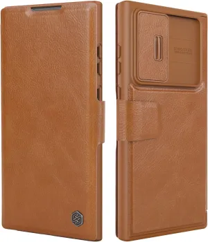 Nillkin Galaxy S22 Ultra Wallet Case with Card Holder and Camera Cover, PU Leather Case Flip Cover with Slide Camera Protection for Samsung Galaxy S22 Ultra 5G 6.8'' 2022, Brown