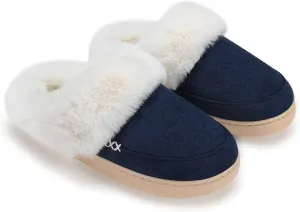 NineCiFun Women's and Men's Suede House Slippers Slip on Fuzzy Slippers with Faux Fur Lining Indoor Outdoor Home Shoes with Rubber Sole