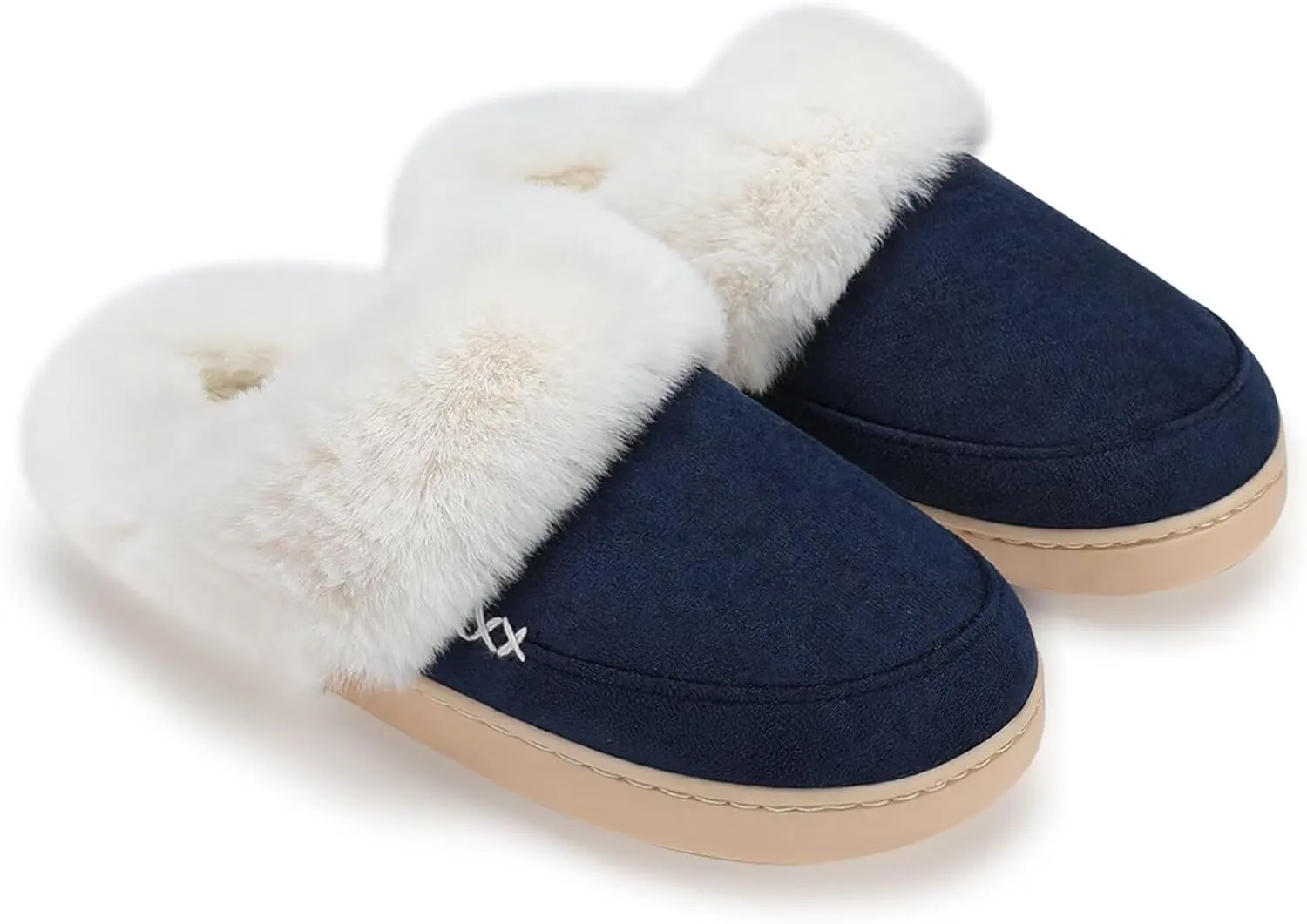NineCiFun Women's and Men's Suede House Slippers Slip on Fuzzy Slippers with Faux Fur Lining Indoor Outdoor Home Shoes with Rubber Sole