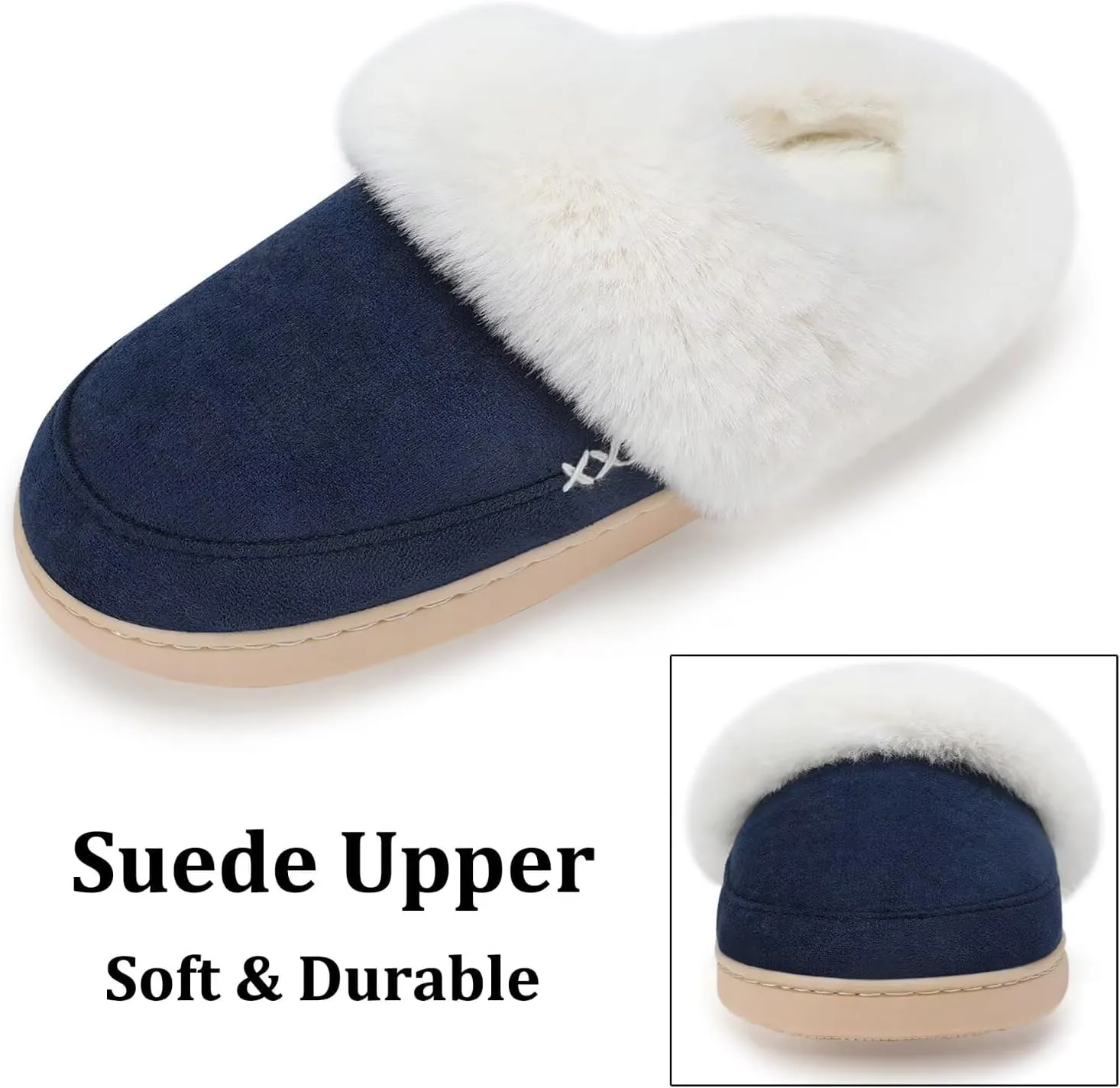 NineCiFun Women's and Men's Suede House Slippers Slip on Fuzzy Slippers with Faux Fur Lining Indoor Outdoor Home Shoes with Rubber Sole