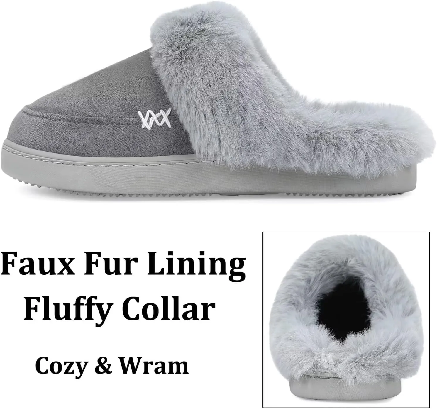 NineCiFun Women's and Men's Suede House Slippers Slip on Fuzzy Slippers with Faux Fur Lining Indoor Outdoor Home Shoes with Rubber Sole