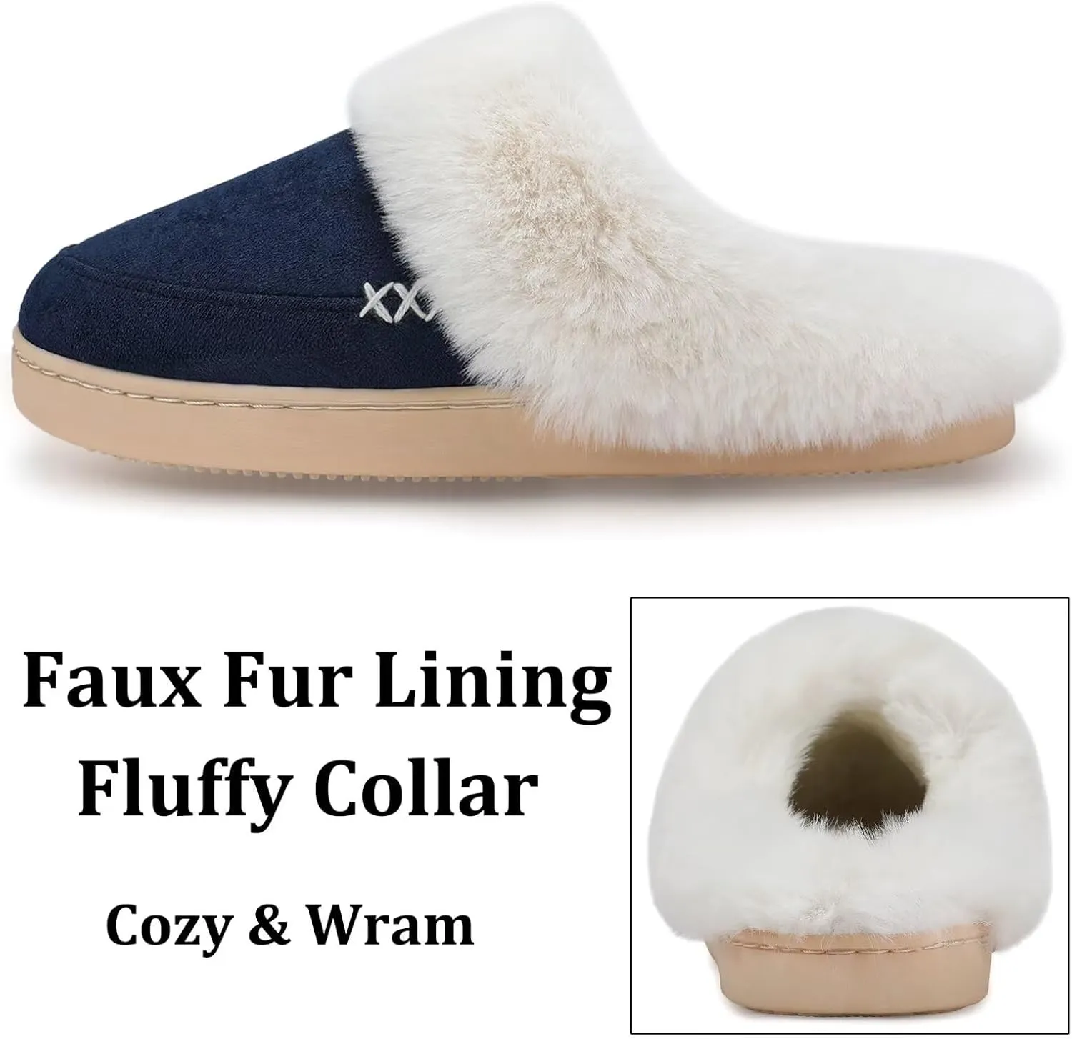 NineCiFun Women's and Men's Suede House Slippers Slip on Fuzzy Slippers with Faux Fur Lining Indoor Outdoor Home Shoes with Rubber Sole