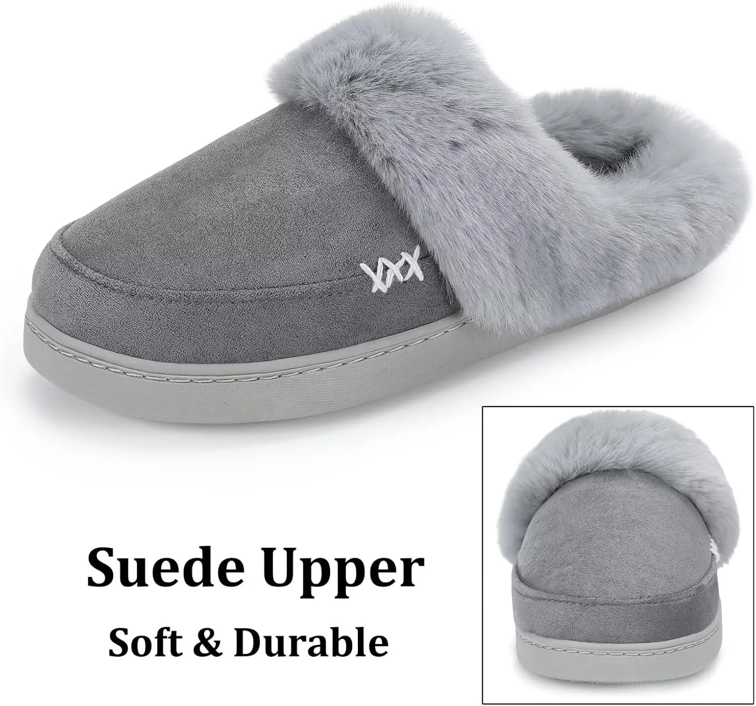 NineCiFun Women's and Men's Suede House Slippers Slip on Fuzzy Slippers with Faux Fur Lining Indoor Outdoor Home Shoes with Rubber Sole