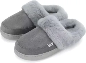 NineCiFun Women's and Men's Suede House Slippers Slip on Fuzzy Slippers with Faux Fur Lining Indoor Outdoor Home Shoes with Rubber Sole
