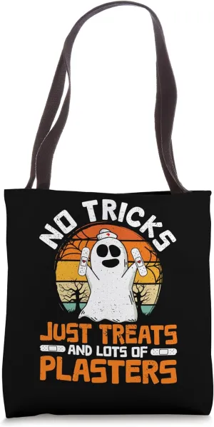 No Tricks Just Treats and Plasters Halloween Ghost Nurse Tote Bag