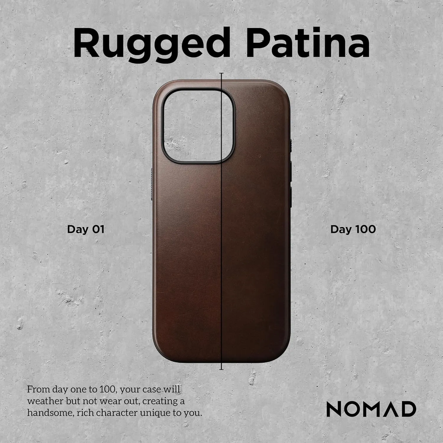 NOMAD Modern iPhone 16 Pro Leather Case Rustic Brown - iPhone 16 Pro Case with Horween Leather Magsafe Charging Compatible, Leather Phone Case for iPhone 16 Pro