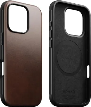 NOMAD Modern iPhone 16 Pro Leather Case Rustic Brown - iPhone 16 Pro Case with Horween Leather Magsafe Charging Compatible, Leather Phone Case for iPhone 16 Pro