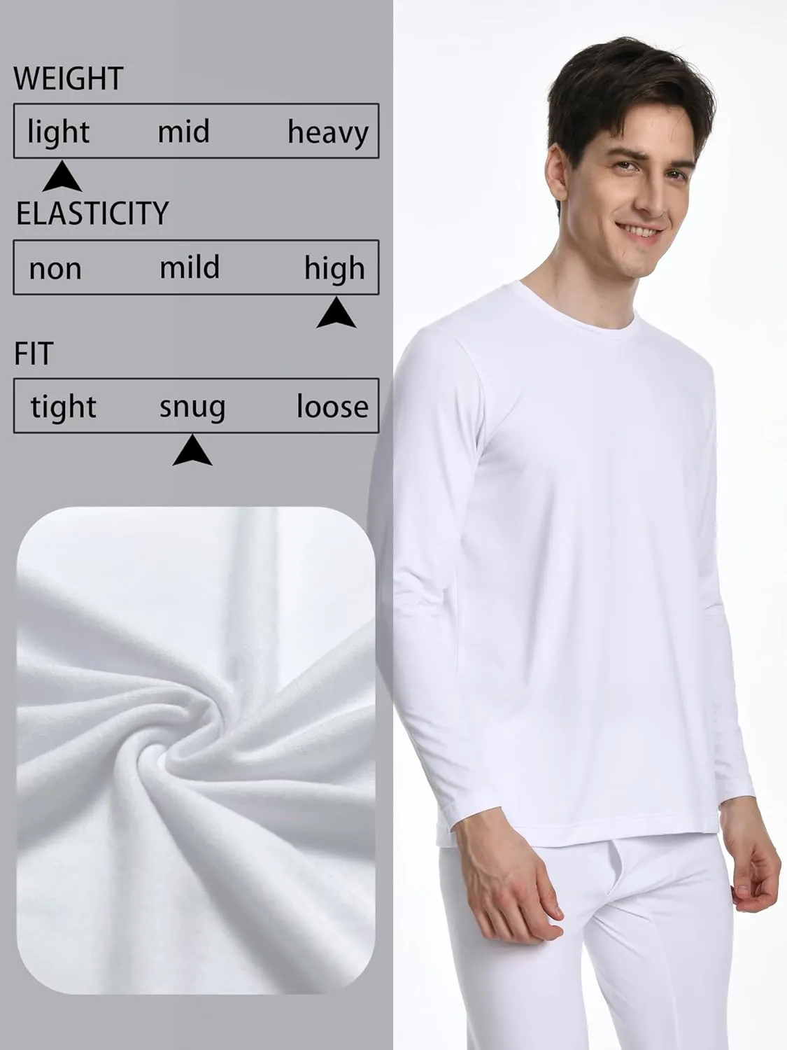 Nutria Mens Thermal Underwear Crew Top 2 Packs Fleece Lined Thermal Shirts for Men Undershirt Long Sleeves Lightweight U07A