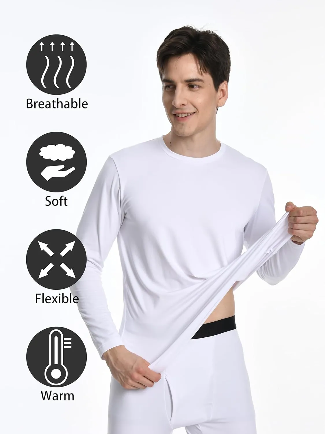 Nutria Mens Thermal Underwear Crew Top 2 Packs Fleece Lined Thermal Shirts for Men Undershirt Long Sleeves Lightweight U07A
