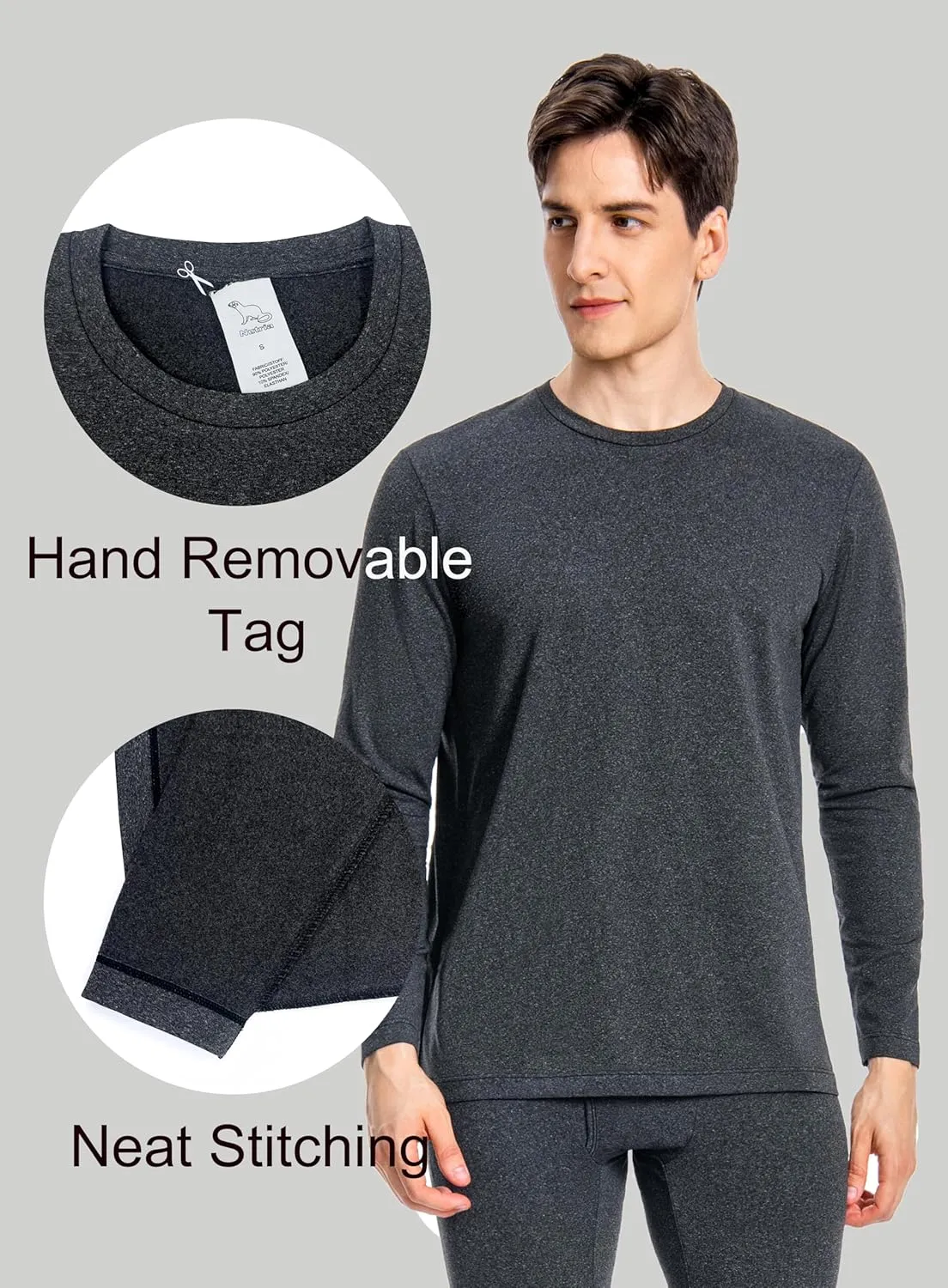 Nutria Mens Thermal Underwear Crew Top 2 Packs Fleece Lined Thermal Shirts for Men Undershirt Long Sleeves Lightweight U07A