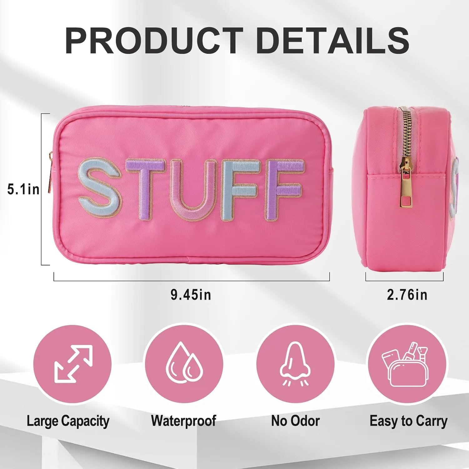 Nylon Preppy Girls Makeup Bag - Stylish & Durable Cosmetic Organizer with 3 Colorful Airplane Embroideried, Travel Toiletry Pouch Gift for Teen Girls Women (Green)