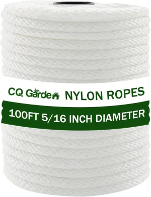 Nylon Rope 100FT x 5/16 Inch (8mm), Durable Nylon Cord for Outdoor, Camping, Hiking, Rope for Crafts, DIY Rope for Clothesline, Tie, Pull, Swing(White)