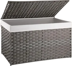 OIAHOMY Large Storage Basket with Lid, 42.3 Gallon (160L) Blanket Basket with Removable Liner Bag, Wicker Hamper with Handle, Foldable, Hamper for Bedroom, Grey
