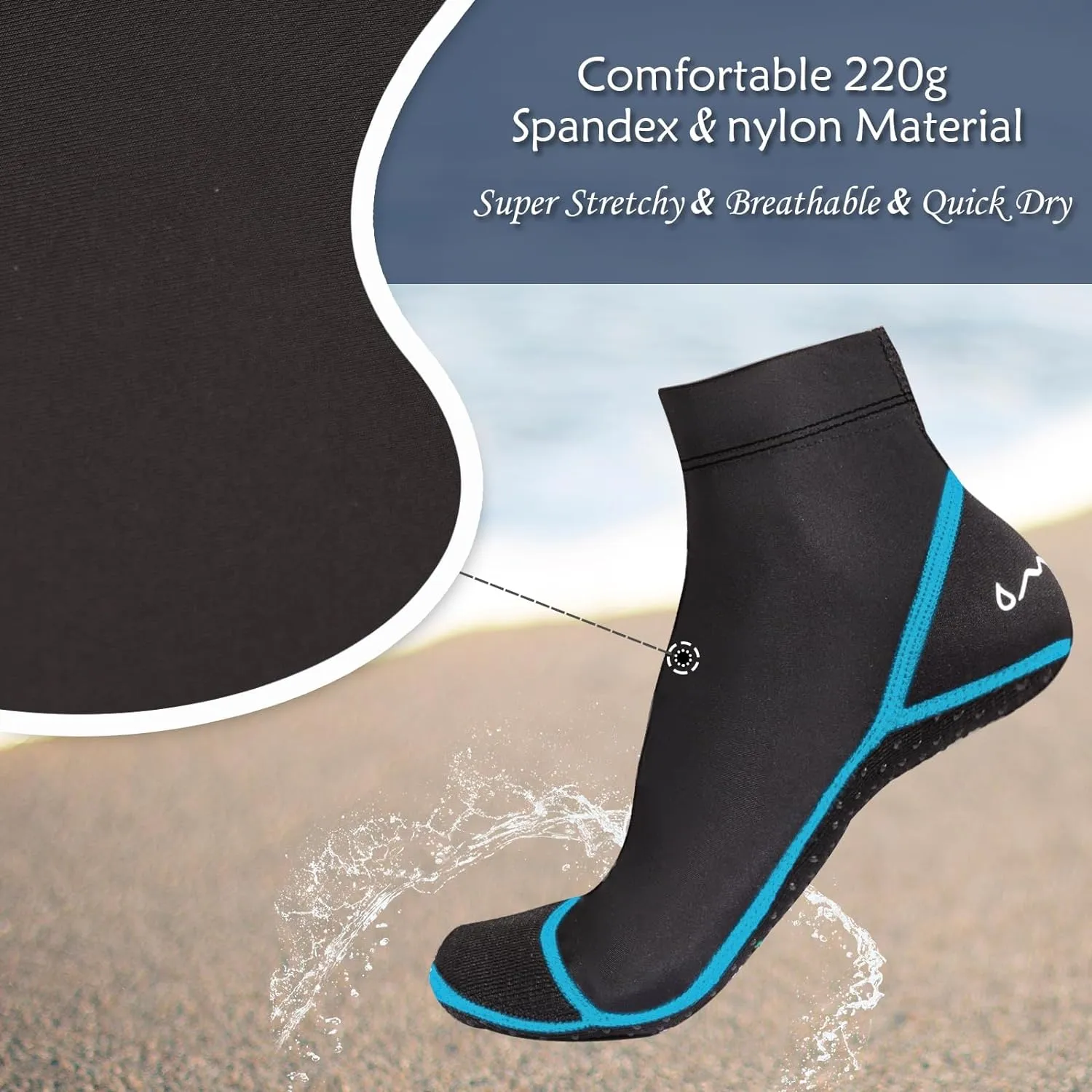 OMGear Aqua 2 Pack Unisex Nylon Spandex Neoprene Modern Style Water Socks for Beach Volleyball, Sand Soccer