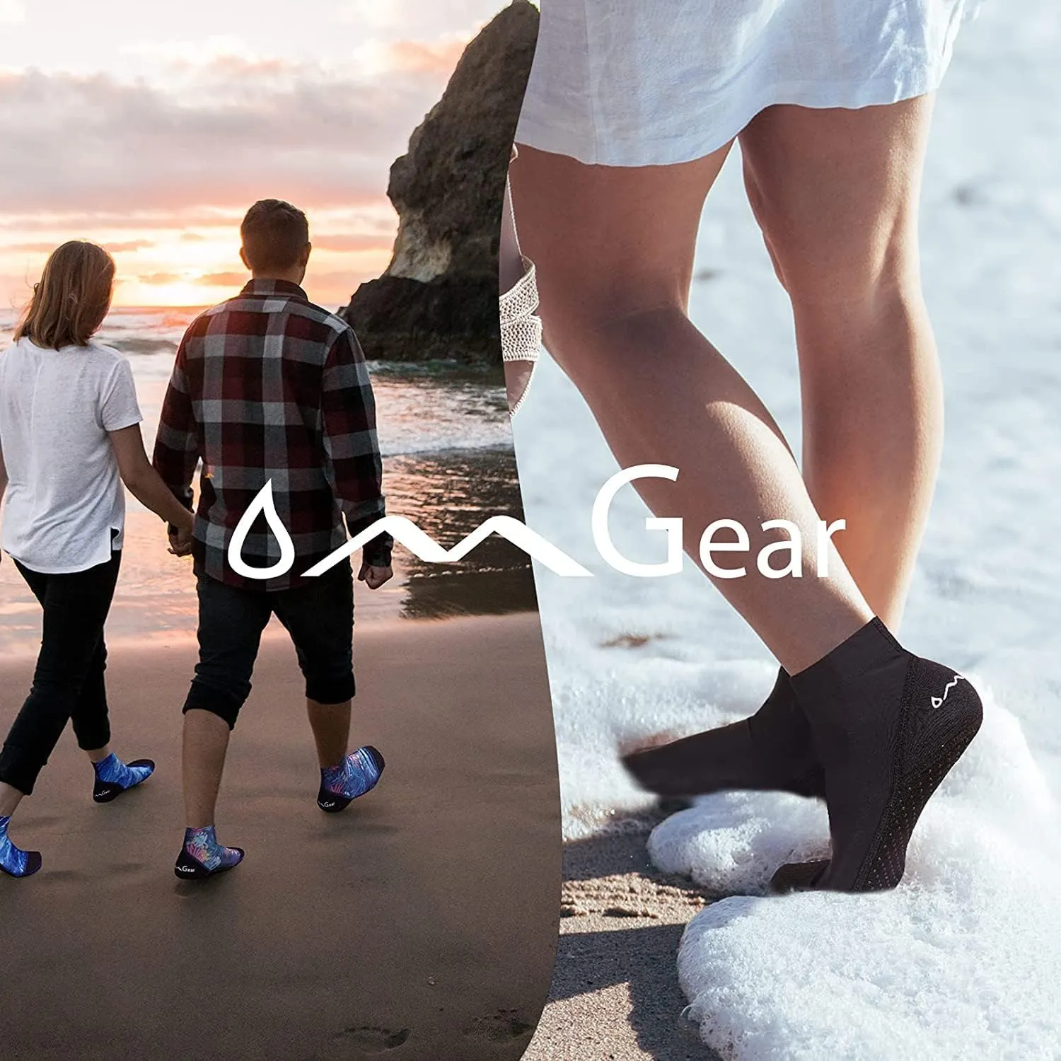 OMGear Aqua 2 Pack Unisex Nylon Spandex Neoprene Modern Style Water Socks for Beach Volleyball, Sand Soccer