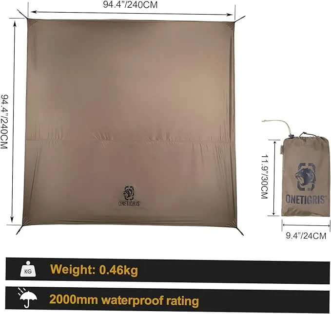 OneTigris Tent Tarp Footprint 94"x94", Large Size, Waterproof Lightweight Multifunctional Camping Tarp Beach Blanket for Camping Hiking Backpacking