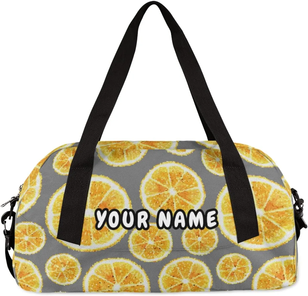 Orange Pattern Fruit Personalized Kids Duffel Bag for Girls Boys, Orange Debris Custom Name Dance Bag Overnight Small Duffel Bag Carry On Weekend Travel Bag for School Practice Gymnastics Ballet