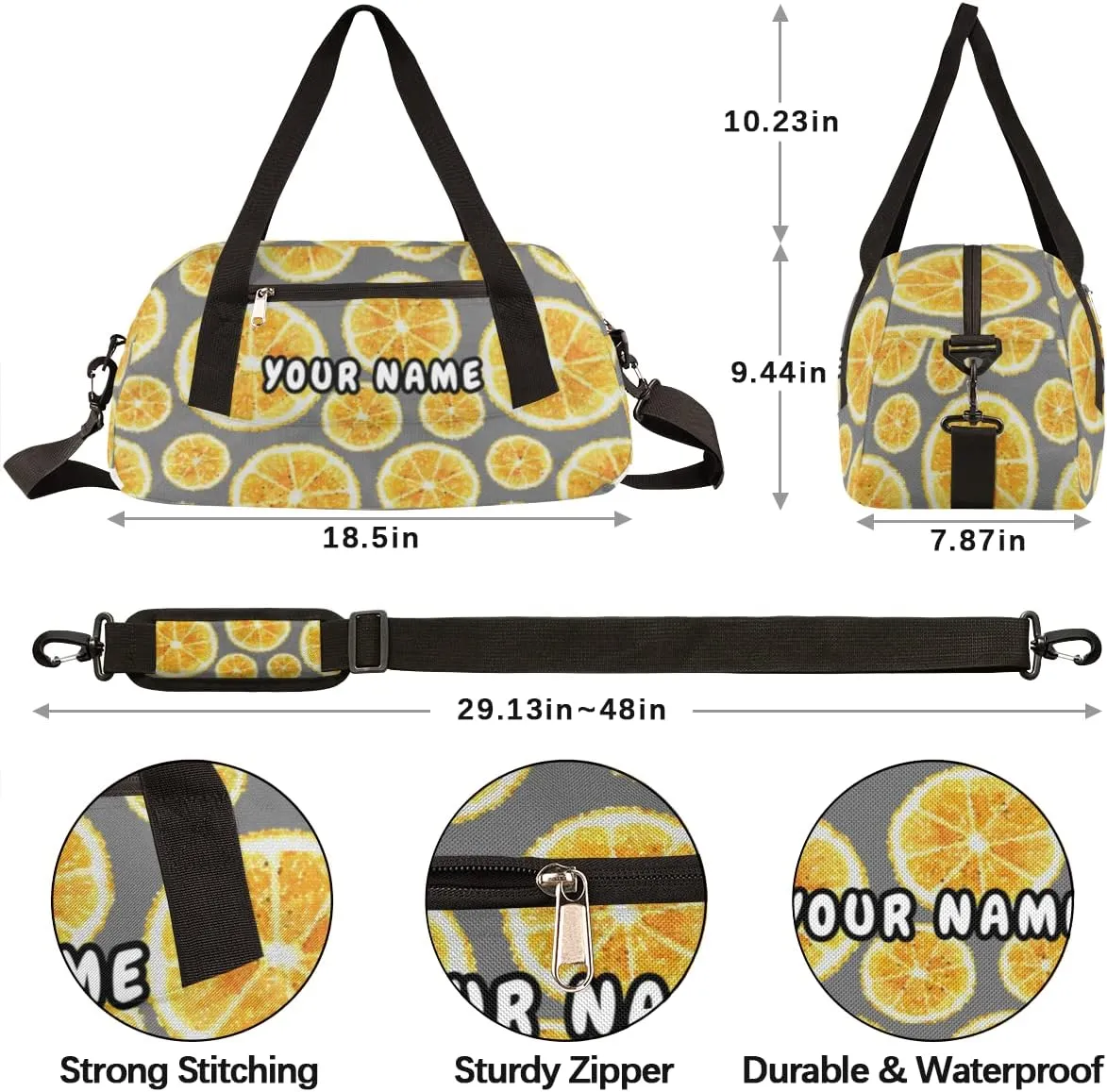 Orange Pattern Fruit Personalized Kids Duffel Bag for Girls Boys, Orange Debris Custom Name Dance Bag Overnight Small Duffel Bag Carry On Weekend Travel Bag for School Practice Gymnastics Ballet