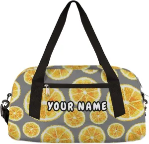 Orange Pattern Fruit Personalized Kids Duffel Bag for Girls Boys, Orange Debris Custom Name Dance Bag Overnight Small Duffel Bag Carry On Weekend Travel Bag for School Practice Gymnastics Ballet