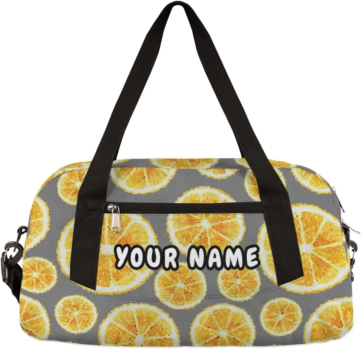 Orange Pattern Fruit Personalized Kids Duffel Bag for Girls Boys, Orange Debris Custom Name Dance Bag Overnight Small Duffel Bag Carry On Weekend Travel Bag for School Practice Gymnastics Ballet