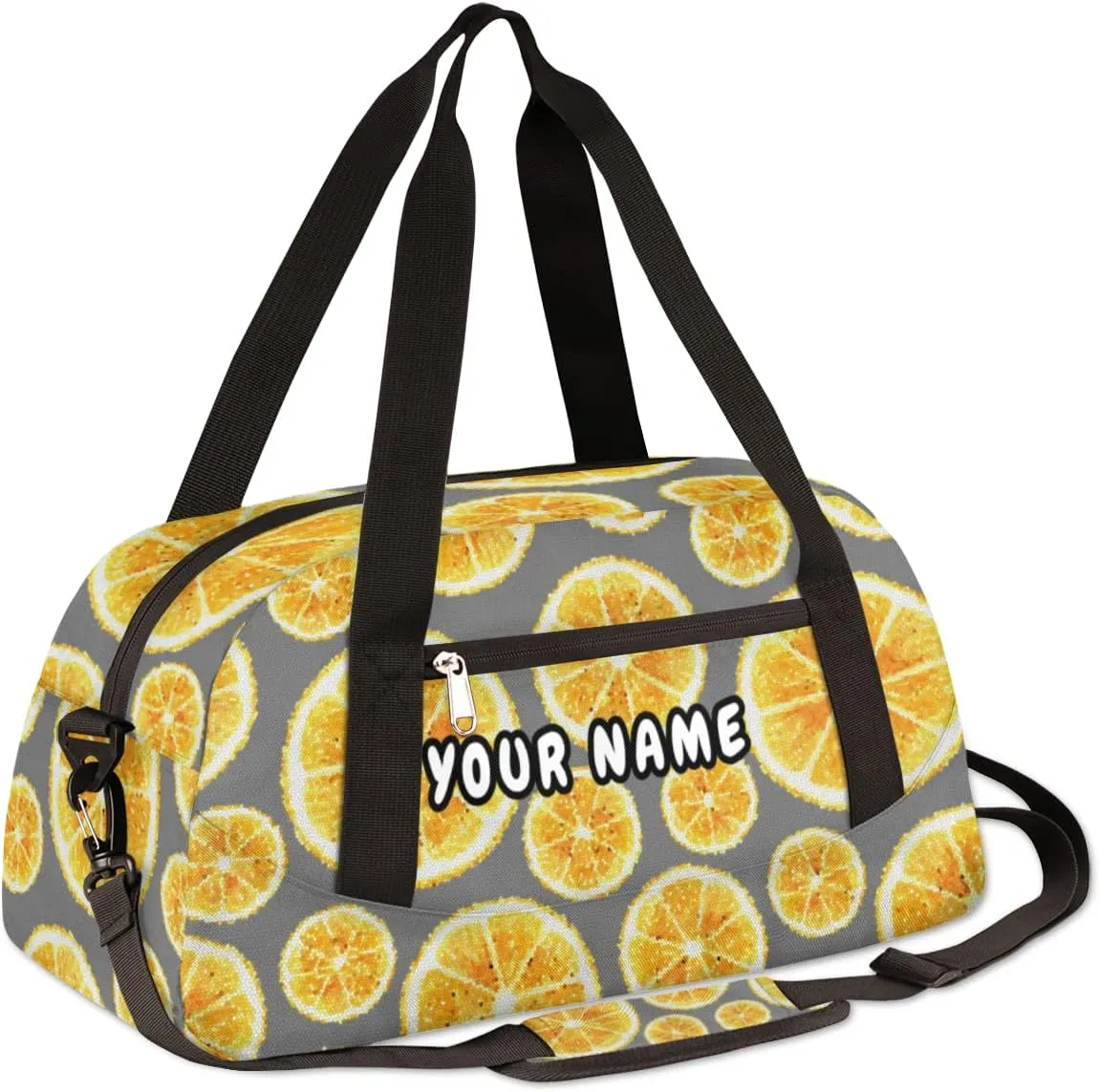 Orange Pattern Fruit Personalized Kids Duffel Bag for Girls Boys, Orange Debris Custom Name Dance Bag Overnight Small Duffel Bag Carry On Weekend Travel Bag for School Practice Gymnastics Ballet