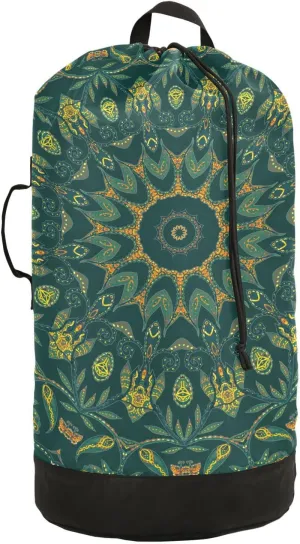 Oriental Vintage Green Mandala Laundry Bag with Shoulder Straps Large Capacity Dirty Clothes Bag for College Dorm Apartment