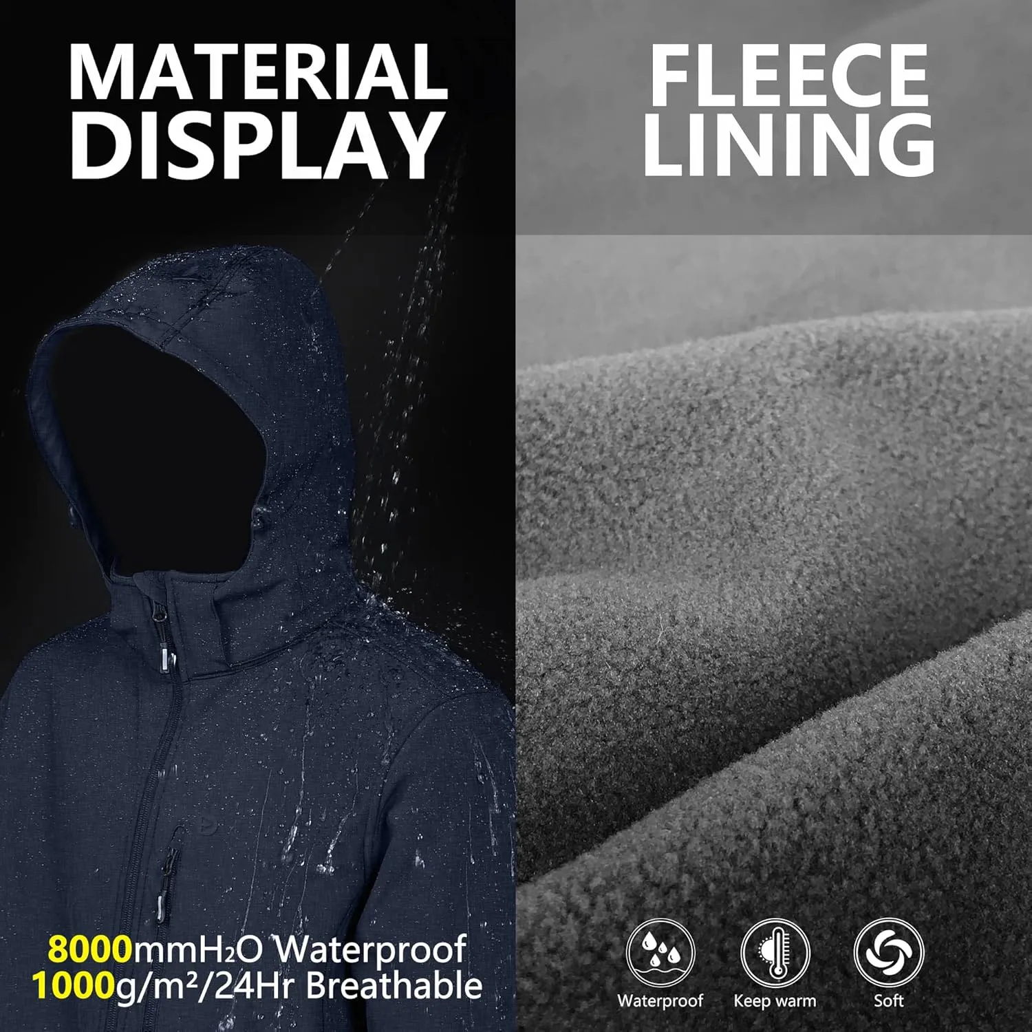 Outdoor Ventures Men's Lightweight Softshell Jacket Fleece Lined Hooded Water Resistant Winter Hiking Windbreaker Jackets