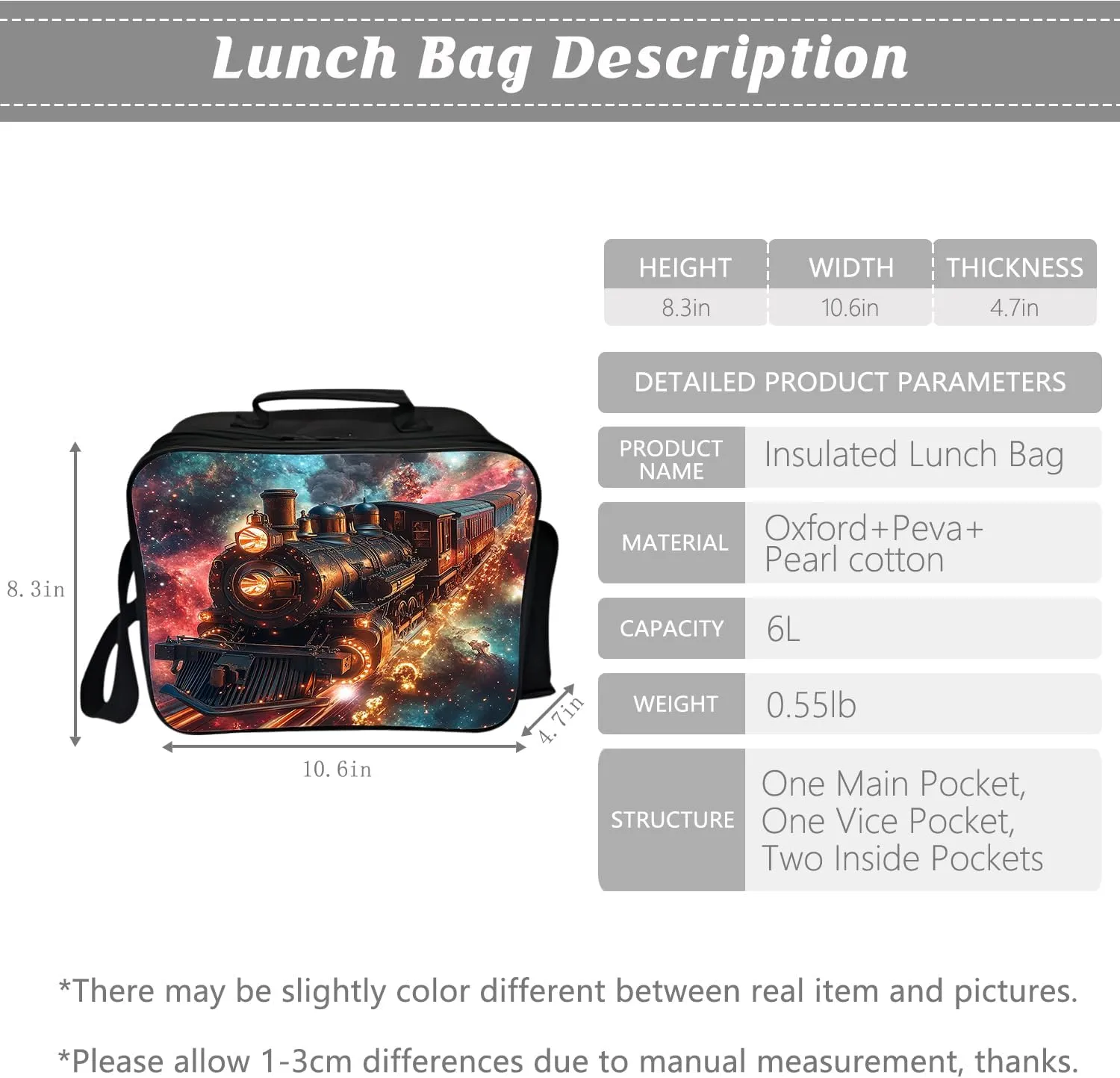 Outer Space Train Backpack Galaxy Steam Engine Kids Schoolbag with Lunch Box Bag Pencil Bag 3pcs Bookbag Sets for Boys Girls