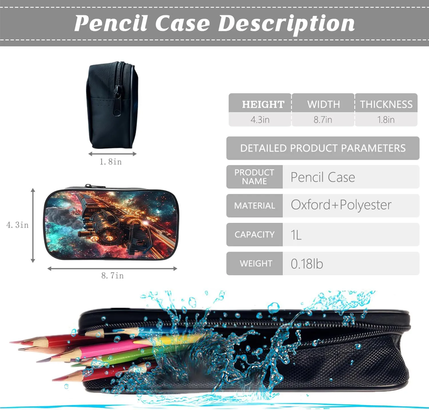 Outer Space Train Backpack Galaxy Steam Engine Kids Schoolbag with Lunch Box Bag Pencil Bag 3pcs Bookbag Sets for Boys Girls