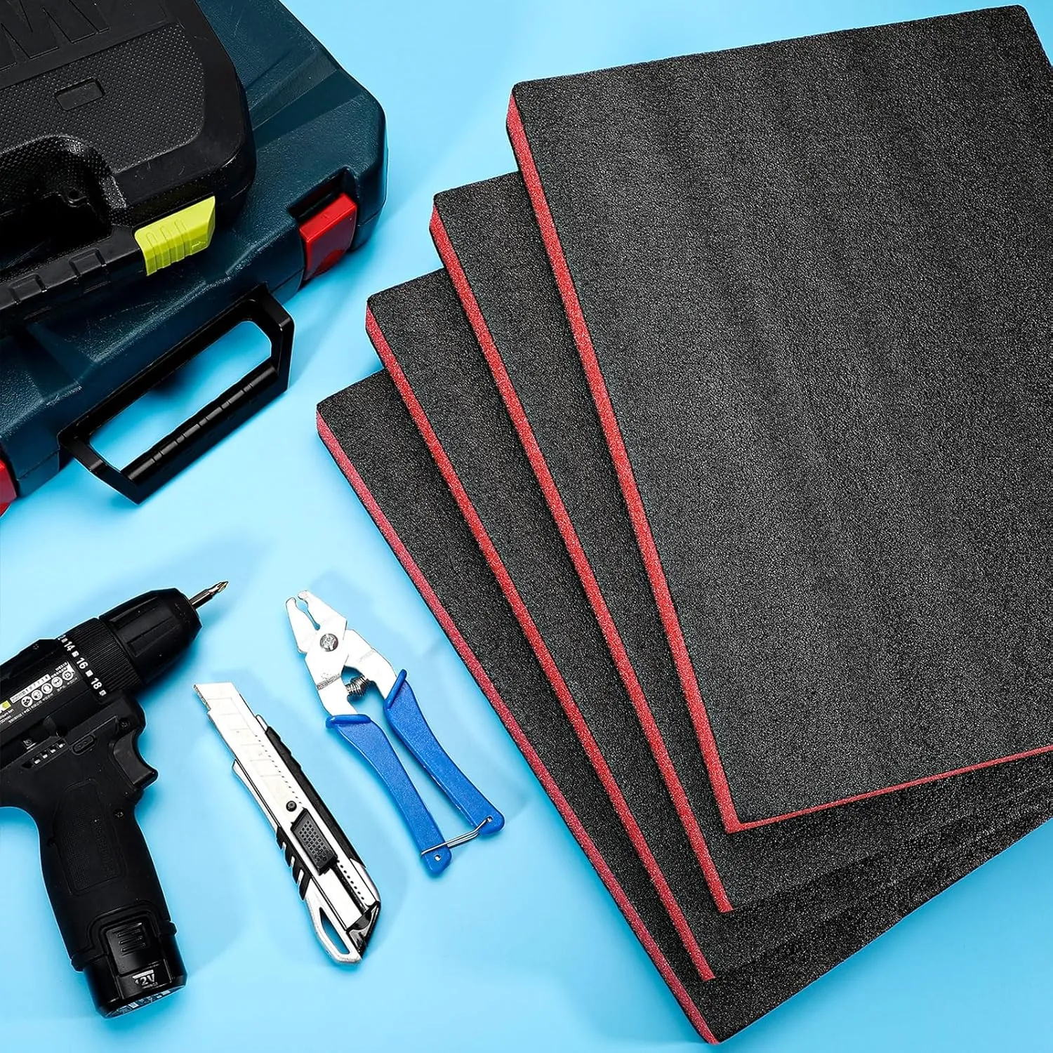 Outus 4 Pcs Cuttable Polyurethane Foam Pads Craft Foam Insert for Cases Packing Padding Camera Toolbox Storage(16 x 12 x 1.5 Inch,Red, Black)