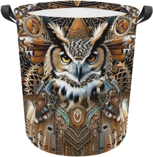 Owl Primitive Tribe Large Laundry Basket Laundry Hamper Bag Washing Bin Collapsible Tall With Handles Travel Bathroom College