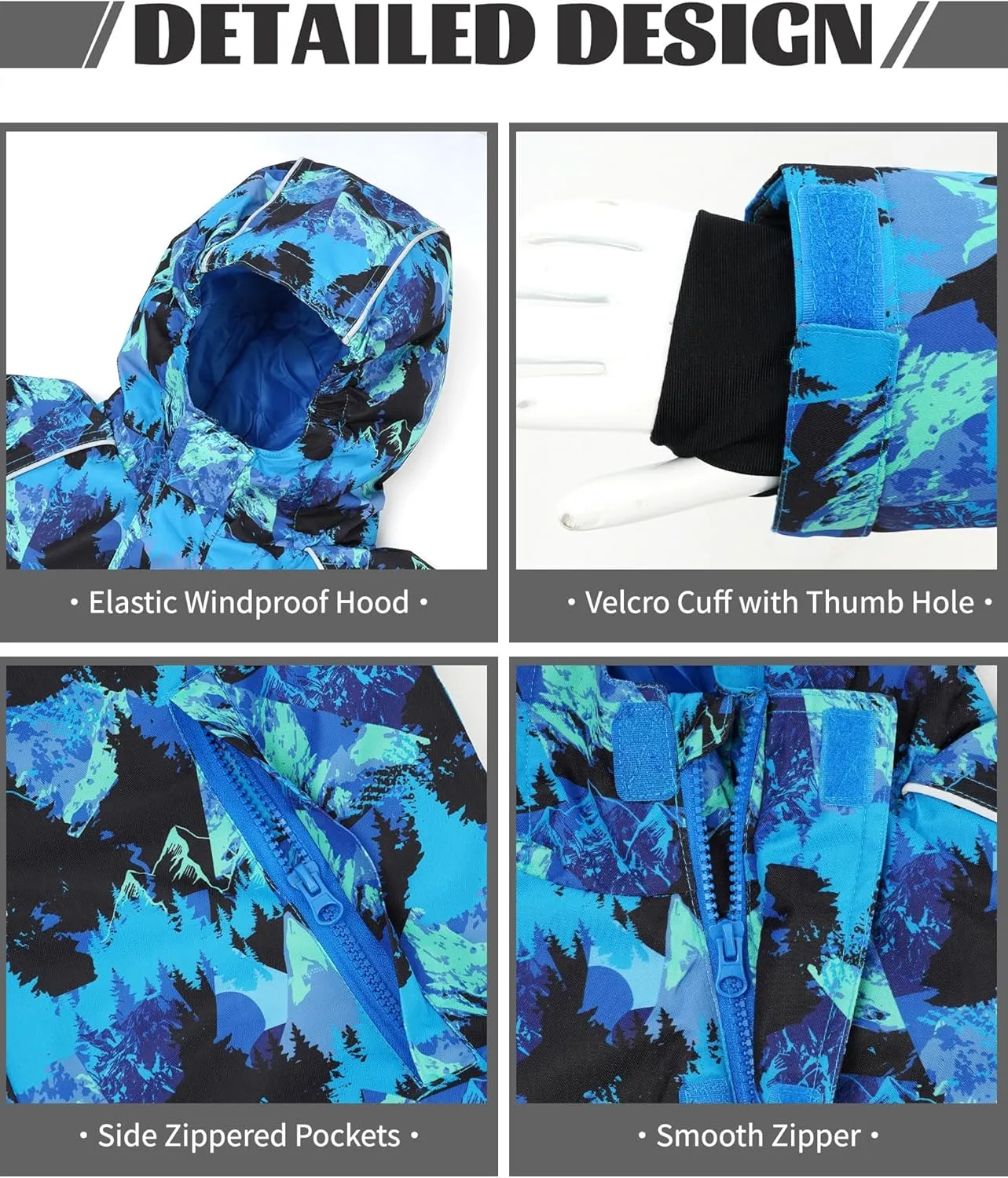Owntop Kids Winter Ski Jacket Waterproof, Boys Girls Puffer Jacket, Insulated Lining Reflective Strip for Skiing, Snow Play