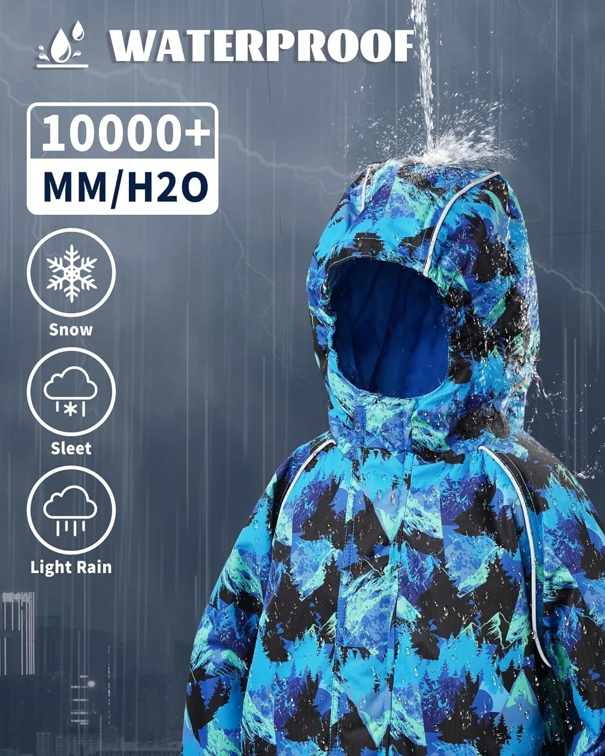 Owntop Kids Winter Ski Jacket Waterproof, Boys Girls Puffer Jacket, Insulated Lining Reflective Strip for Skiing, Snow Play