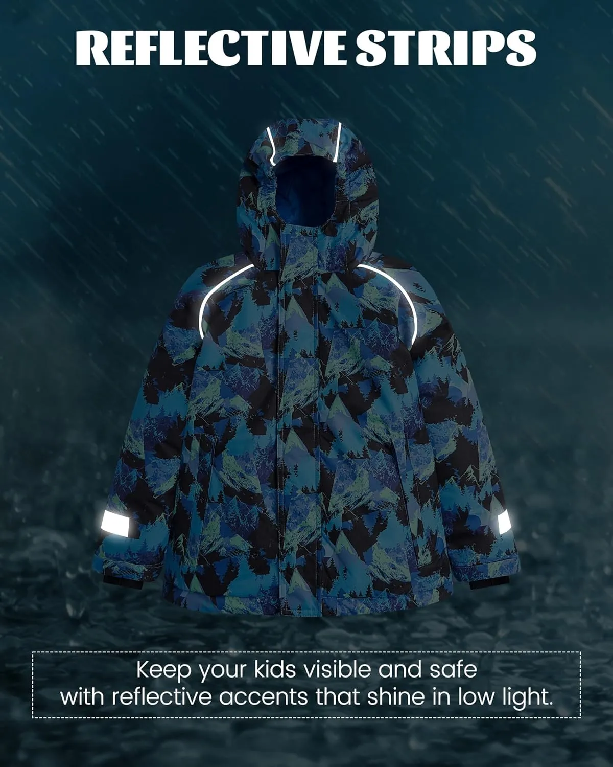 Owntop Kids Winter Ski Jacket Waterproof, Boys Girls Puffer Jacket, Insulated Lining Reflective Strip for Skiing, Snow Play