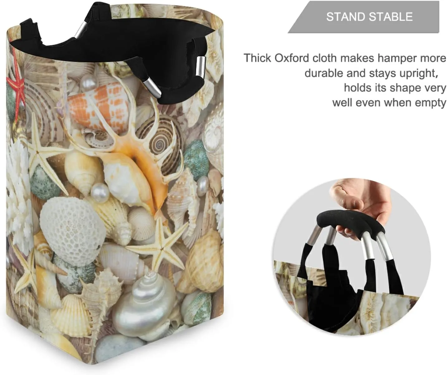 Oyihfvs Tropical Seashells, Pearls, Corals and Starfishes Sea Life Laundry Hamper Basket Bucket, Foldable Dirty Clothes Bag, Waterproof Fabric Washing Bin, Toy Storage with Handles for Bathroom