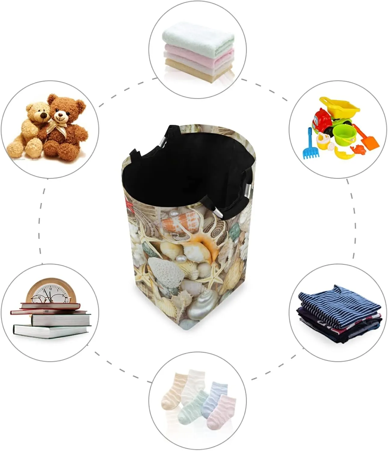 Oyihfvs Tropical Seashells, Pearls, Corals and Starfishes Sea Life Laundry Hamper Basket Bucket, Foldable Dirty Clothes Bag, Waterproof Fabric Washing Bin, Toy Storage with Handles for Bathroom