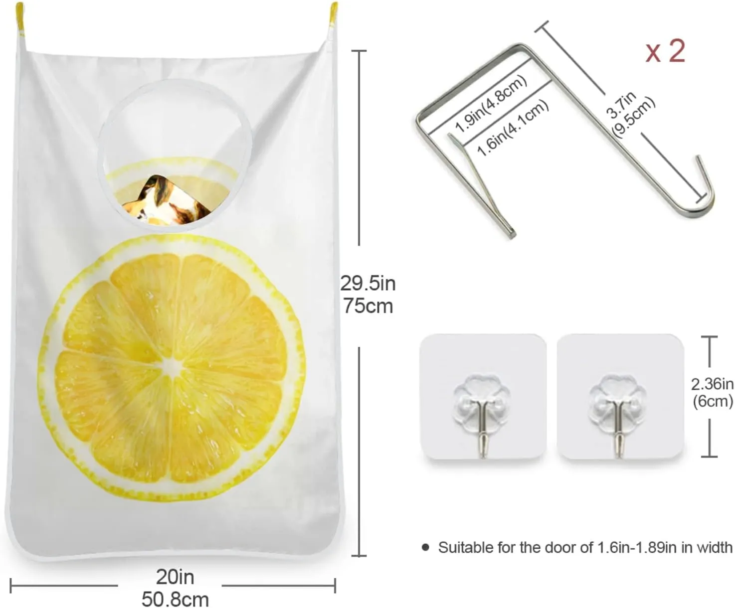 Oyihfvs Yellow Slice of Orange Texture Hanging Laundry Hamper Bag, Dirty Clothes Basket Bag with Hooks Bag Space Saving, for Bathroom, Bedroom, Storage, Behind Doors