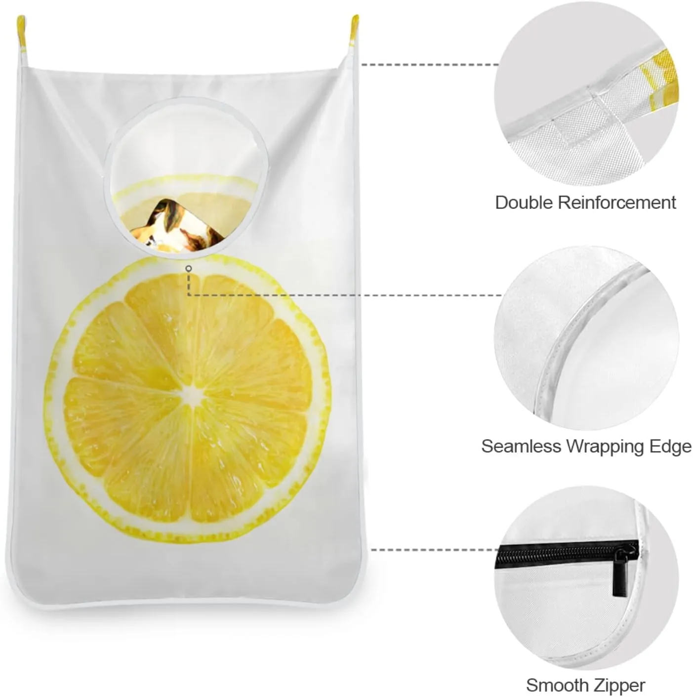 Oyihfvs Yellow Slice of Orange Texture Hanging Laundry Hamper Bag, Dirty Clothes Basket Bag with Hooks Bag Space Saving, for Bathroom, Bedroom, Storage, Behind Doors