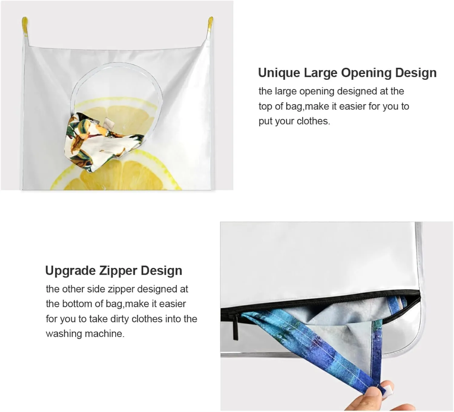 Oyihfvs Yellow Slice of Orange Texture Hanging Laundry Hamper Bag, Dirty Clothes Basket Bag with Hooks Bag Space Saving, for Bathroom, Bedroom, Storage, Behind Doors