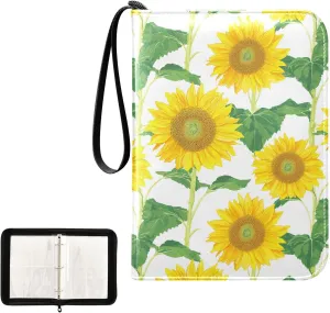 Painting Yellow Sunflowers Card Binder 4 Pocket, Trading Card Holder Fits 400 Game Cards with 50 Removable Sleeves, MTG Card Case Standard Size