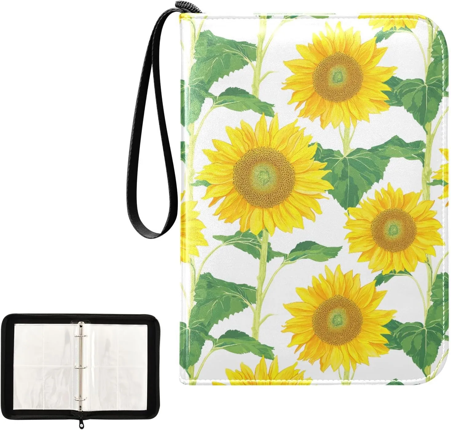 Painting Yellow Sunflowers Card Binder 4 Pocket, Trading Card Holder Fits 400 Game Cards with 50 Removable Sleeves, MTG Card Case Standard Size
