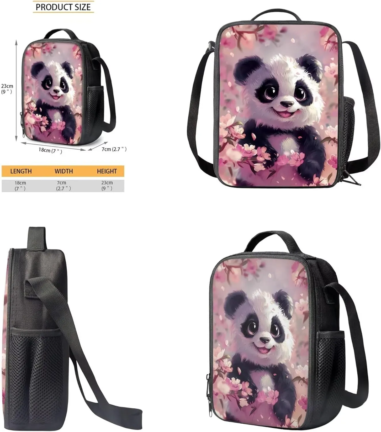Panda Backpack for School Large Capacity 17 Inch Elementary Girl Bookbag and Lunch Box Set 4 Piece Middle School Book Bags 6th Grade Girls Mochilas Para Niñas