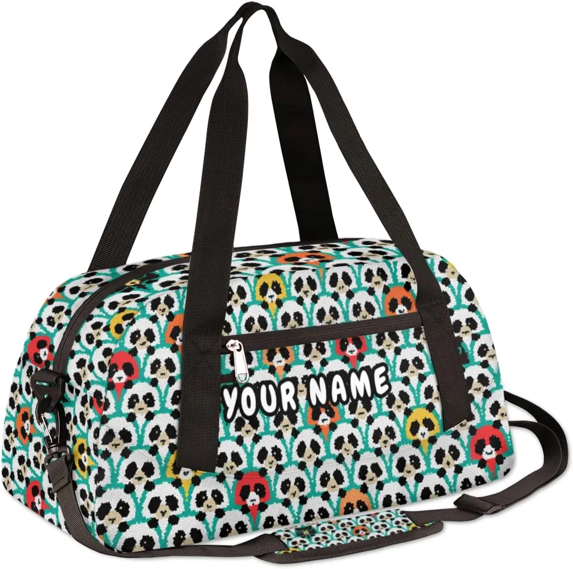 Panda Cartoon Personalized Kids Duffel Bag for Girls Boys, Panda Debris Custom Name Dance Bag Overnight Small Duffel Bag Carry On Weekend Sports Travel Bag for School Practice Gymnastics Ballet